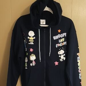 Peanuts L 12 - 14 Dark Navy Zip Hoodie with Colorful Snoopy & Friends Design